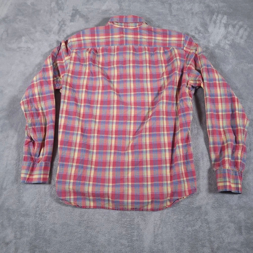J Crew Shirt Mens Medium Red Yellow Blue Plaid Button Down Classic Cotton Casual